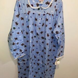 Women's Blue Puppy Dog Terrier Print long warm flannel Nightgown Christmas